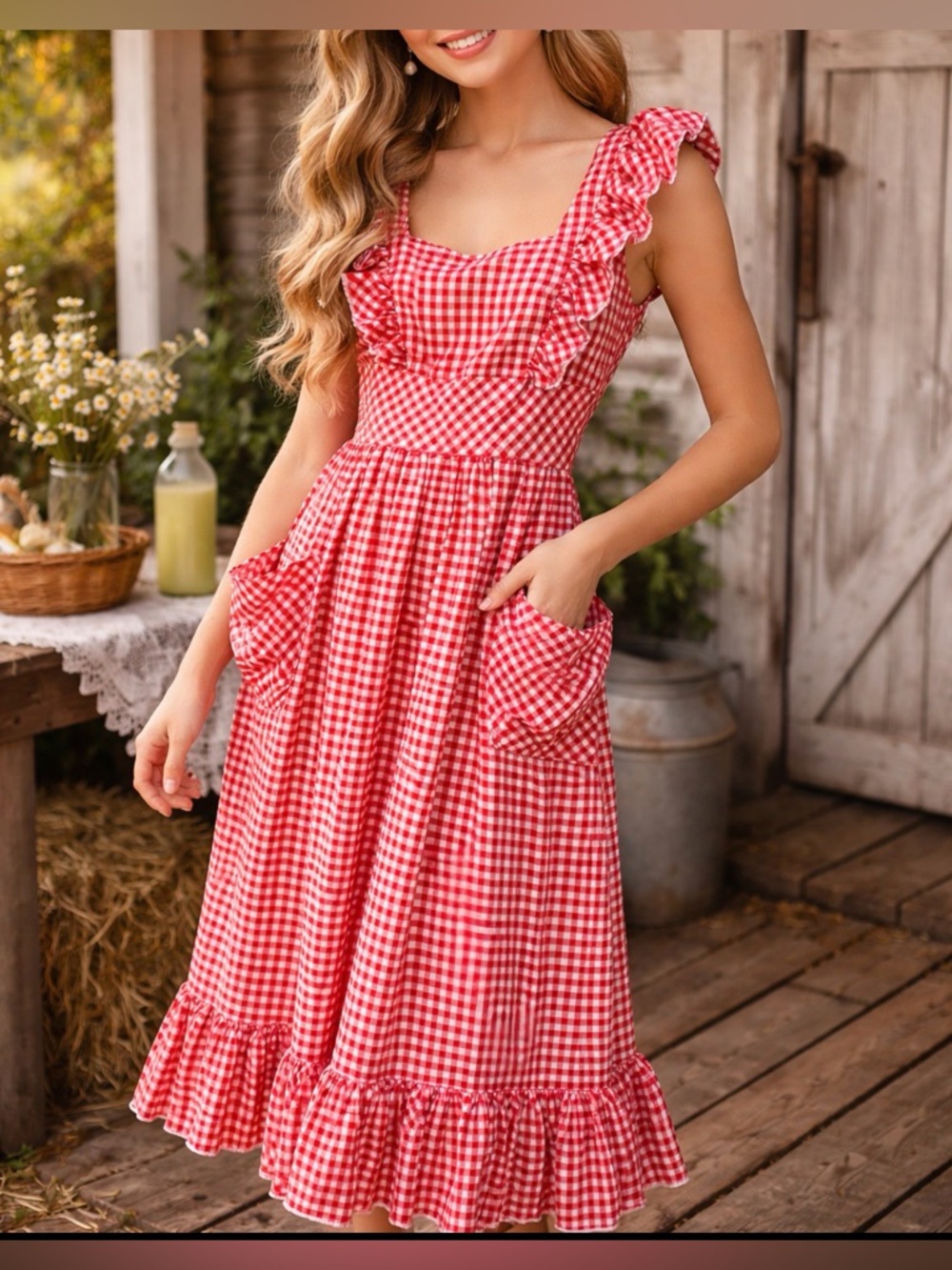 Vintage Miss Elliette red white check dress